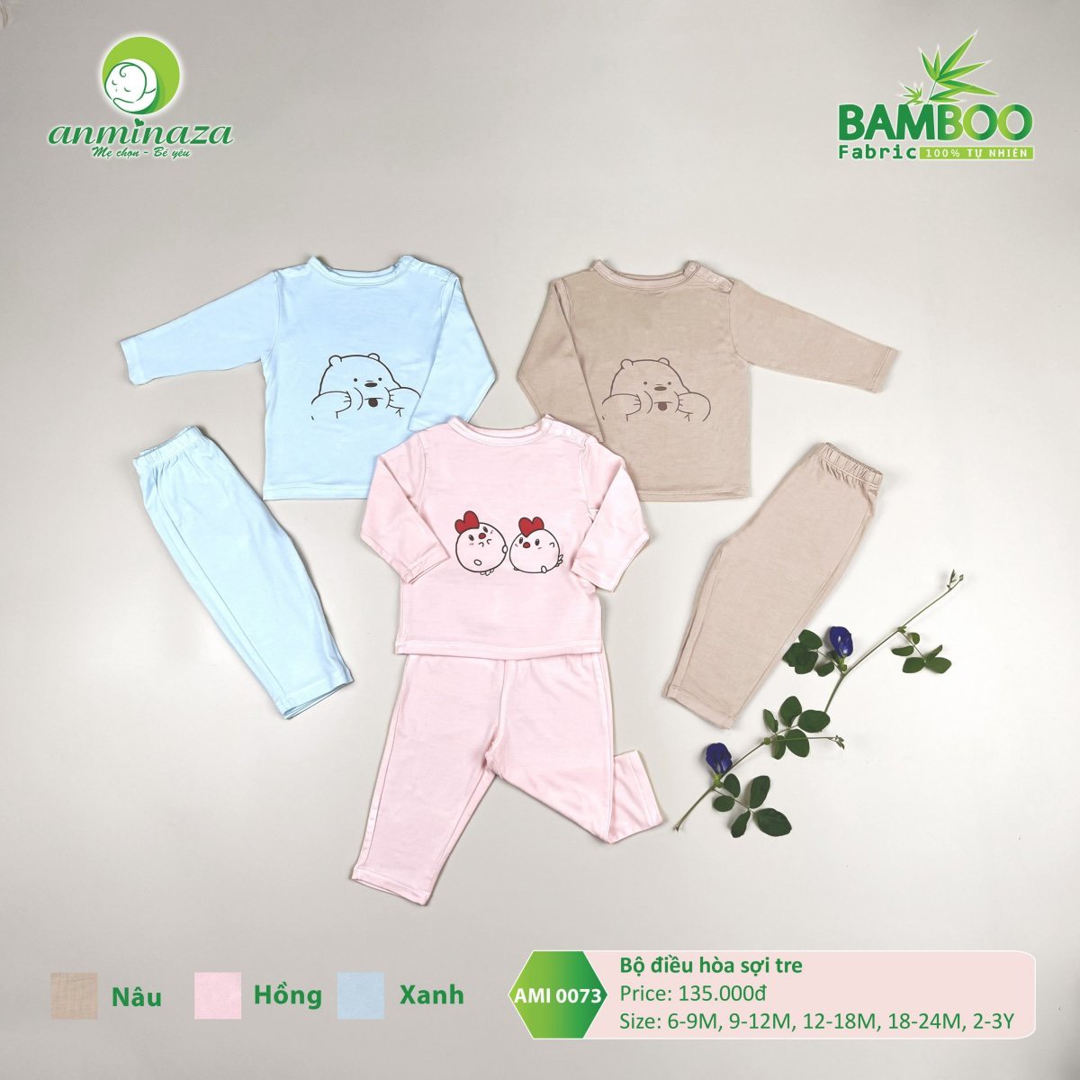 ANMINAZA - Bộ quần áo dài tay cho bé từ 6 tháng đến 3 tuổi