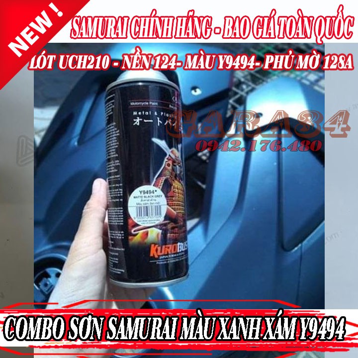 Combo sơn samurai màu xanh xám mờ y9494