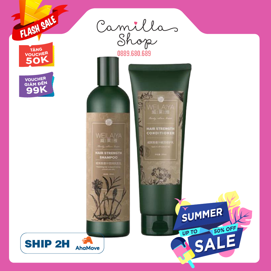 Cặp dầu gội xả gừng Weilaiya hà thủ ô giảm rụng tóc kích thích mọc tóc