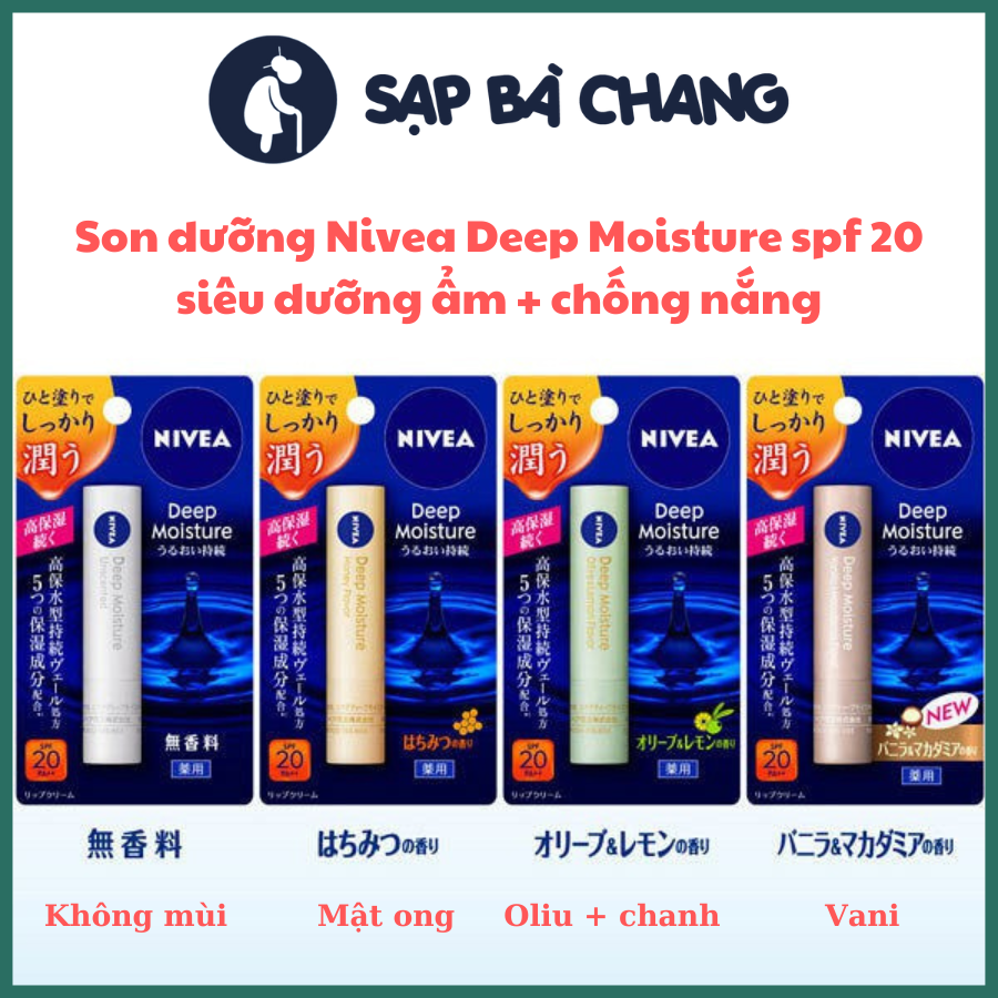 Son dưỡng môi Nivea Deep Moisture spf 20 nội địa Nhật siêu ẩm và chống nắng