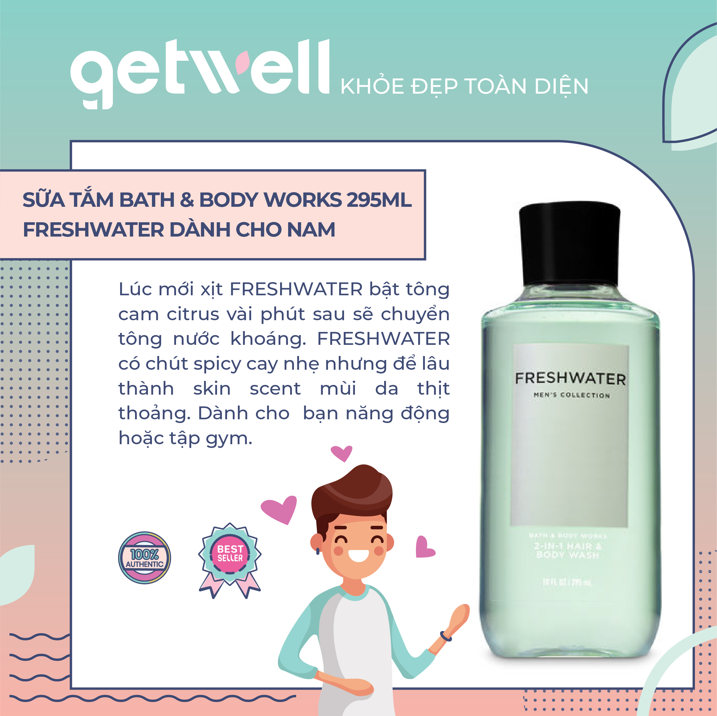[HCM]FRESHWATER | GEL TẮM TOÀN THÂN CHO NAM BATH & BODY WORKS - 295ML
