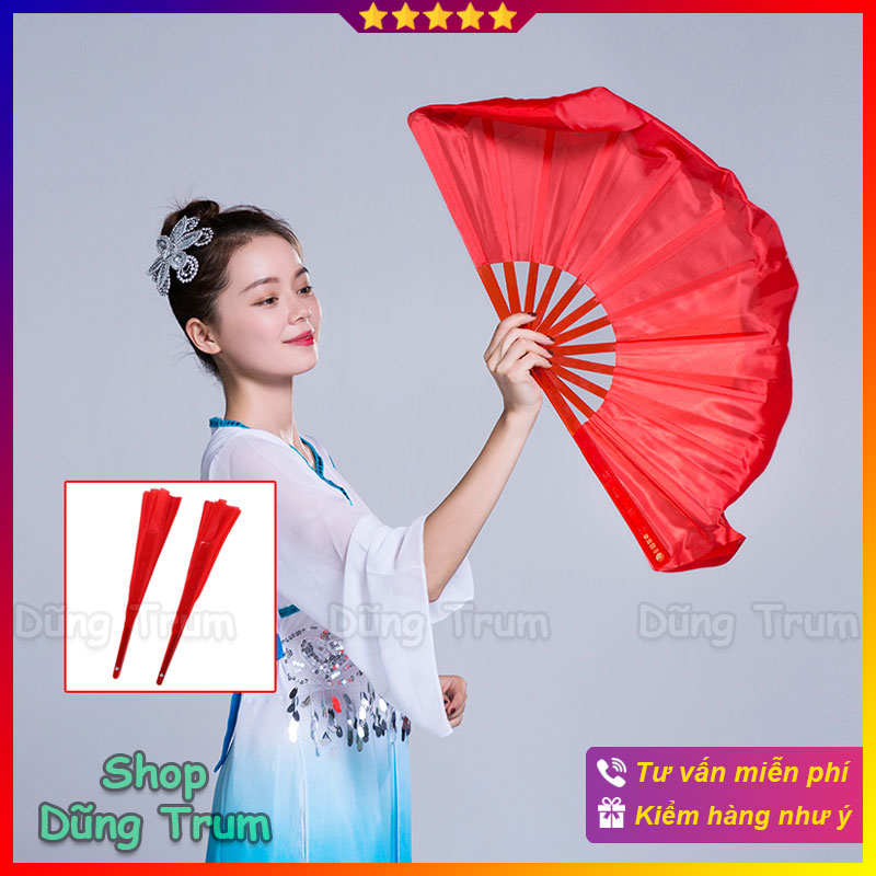 Quạt múa một màu biểu diễn nan nhựa siêu bền và đẹp (1 đôi)
