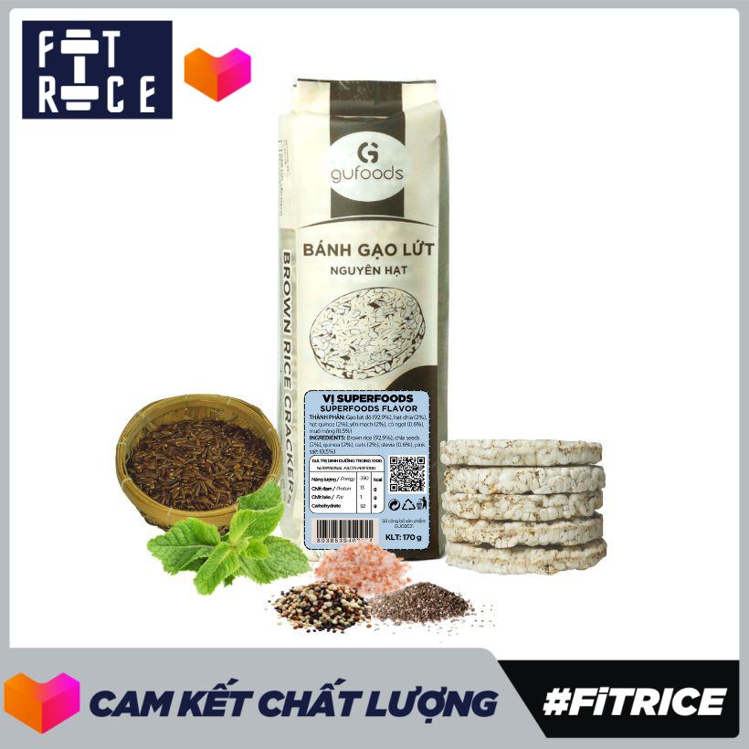 Bánh gạo lứt ăn kiêng GUfoods (170g = 18 bánh) - Các vị Yến mạch, Nguyên bản, Huyền mễ, Hữu cơ hạt chia, Diêm mạch, Muối hồng, Superfoods