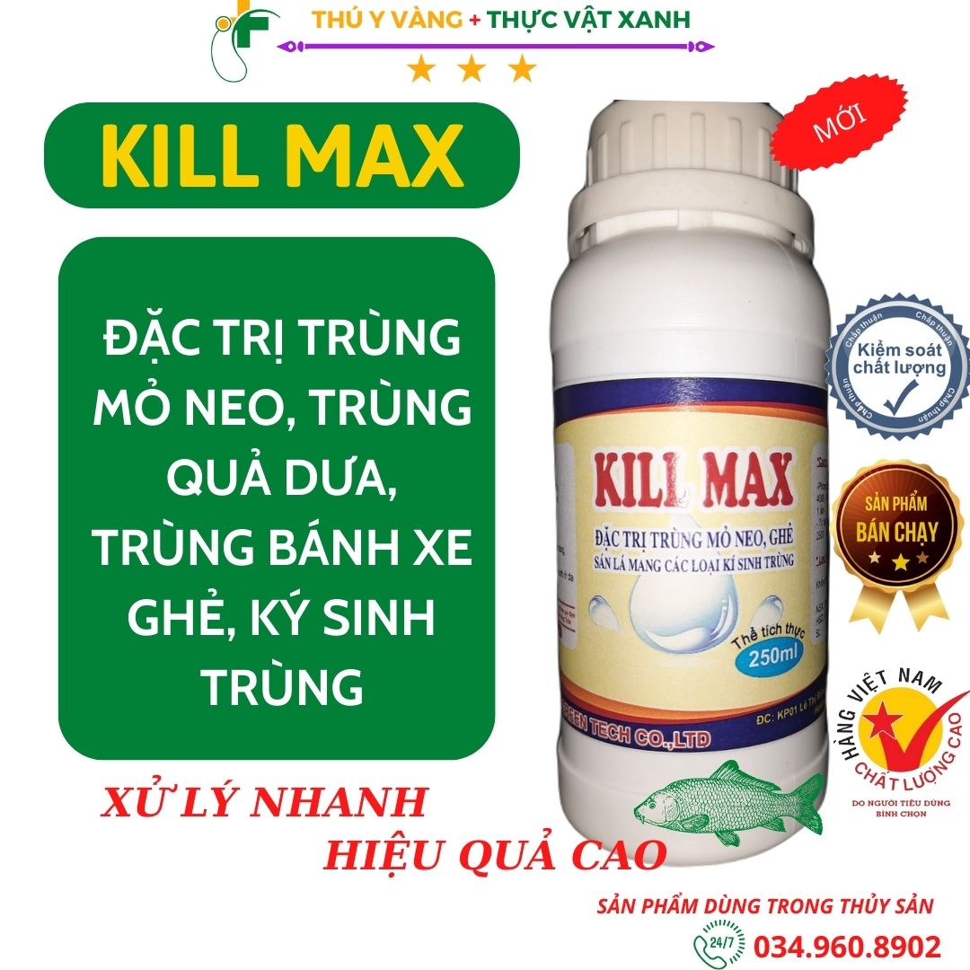 Chế phẩm kill max xử lý trùng mỏ neo, ghẻ, kí sinh trùng trong ao nuôi cá chai 250ml