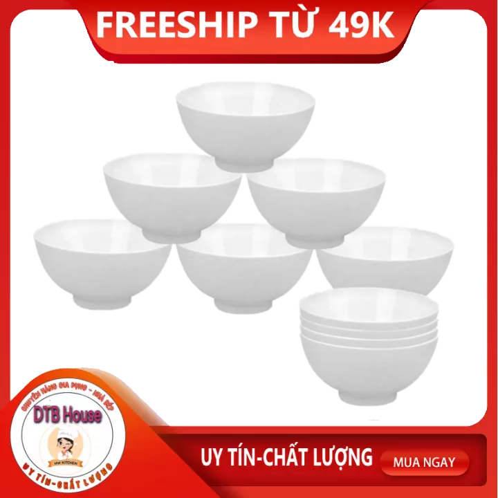 Bộ 10 chén ăn cơm sứ màu trắng đường kính 11cm - bộ chén hàng việt nam chất lượng cao