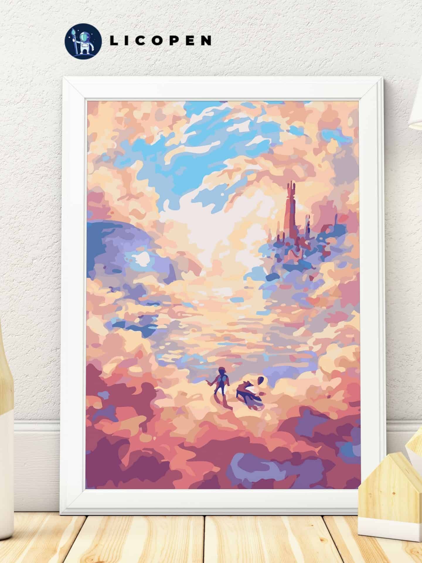 🔥 tranh sơn dầu số hóa licopen 40x50cm tranh lâu đài trên mây - ms93 hàng có sẵn giao ngay