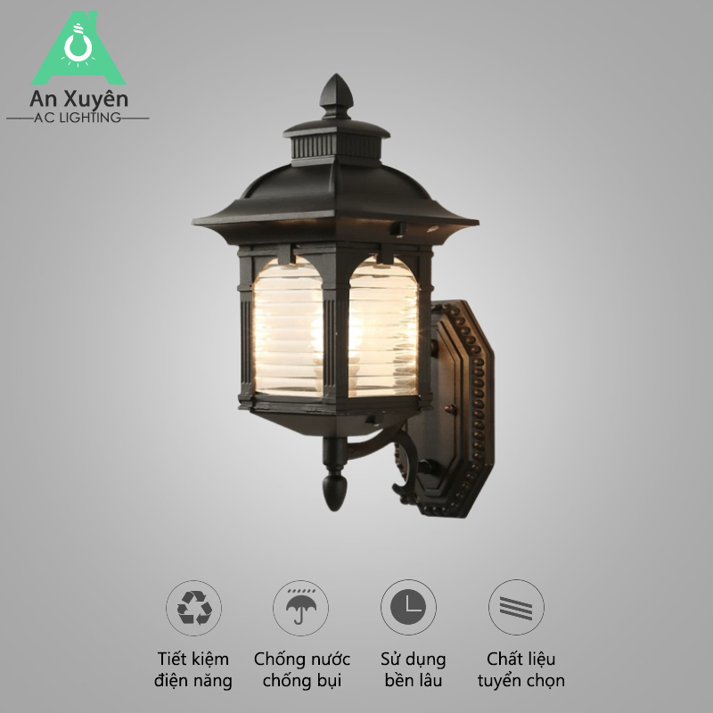 Đèn tường chống nước ngoài trời 076 7inch màu đen- bóng led E27
