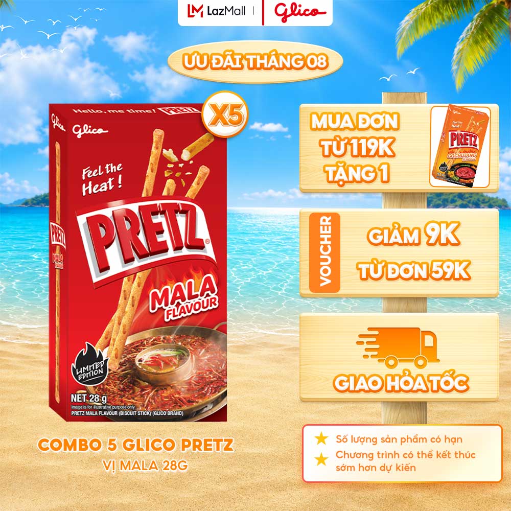 Combo 5 Hộp Bánh Que Snack Nướng Giòn PRETZ SPICY BUMB Vị Cay MALA - 28G/Hộp