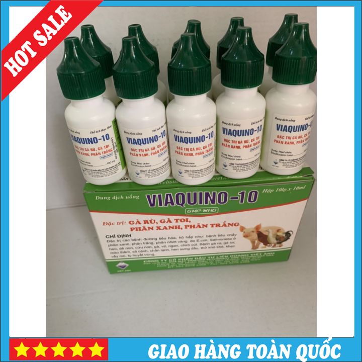 10 lọ 10ml viaquno-10 - gà rù, gà toi, phân xanh, phân trắng - dùng tốt cho gà, vịt, ngan, chim cút, heo, cừu, dê non