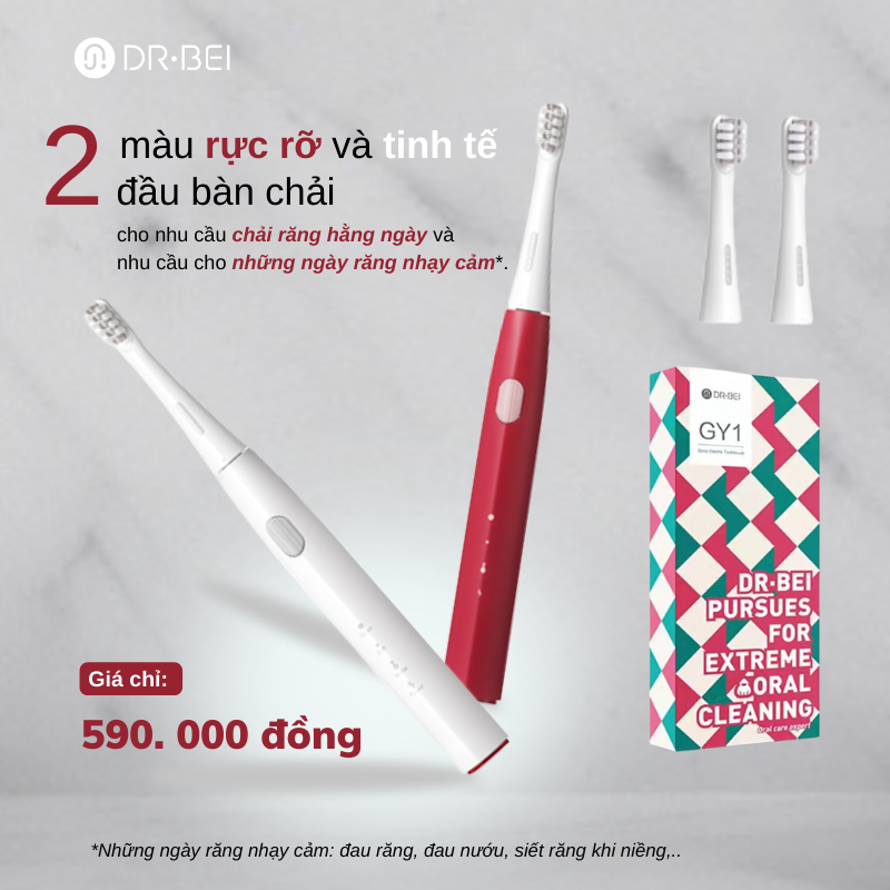 Bàn Chải Điện Xiaomi DR. BEI GY1 làm sạch làm trắng răng rung sonic 3 chế độ lông bàn chải siêu mềm