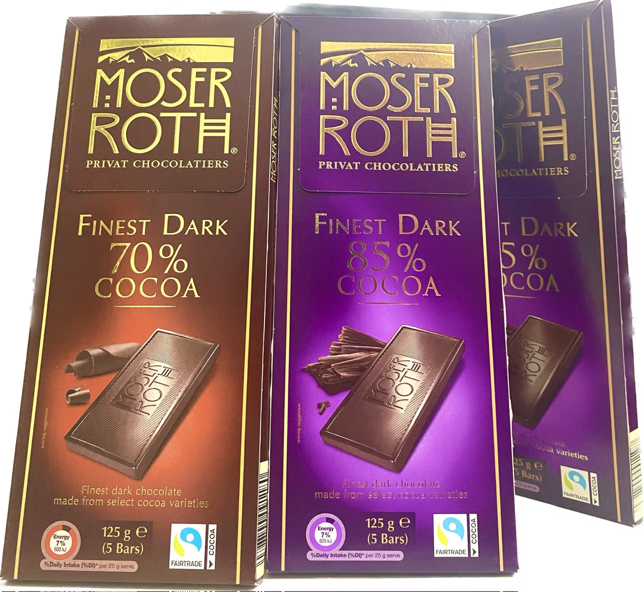 Kẹo socola dark 75%/85% cocoa moser roth 125g/5bar xuất xứ úc