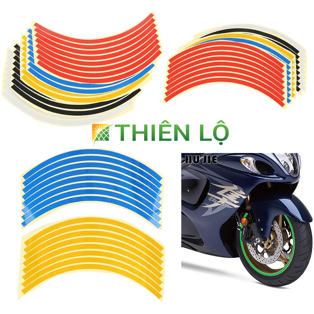 Bộ decals tem dán vành phản quang dán chỉ mâm xe máy ô tô 18 inch của thiên lộ