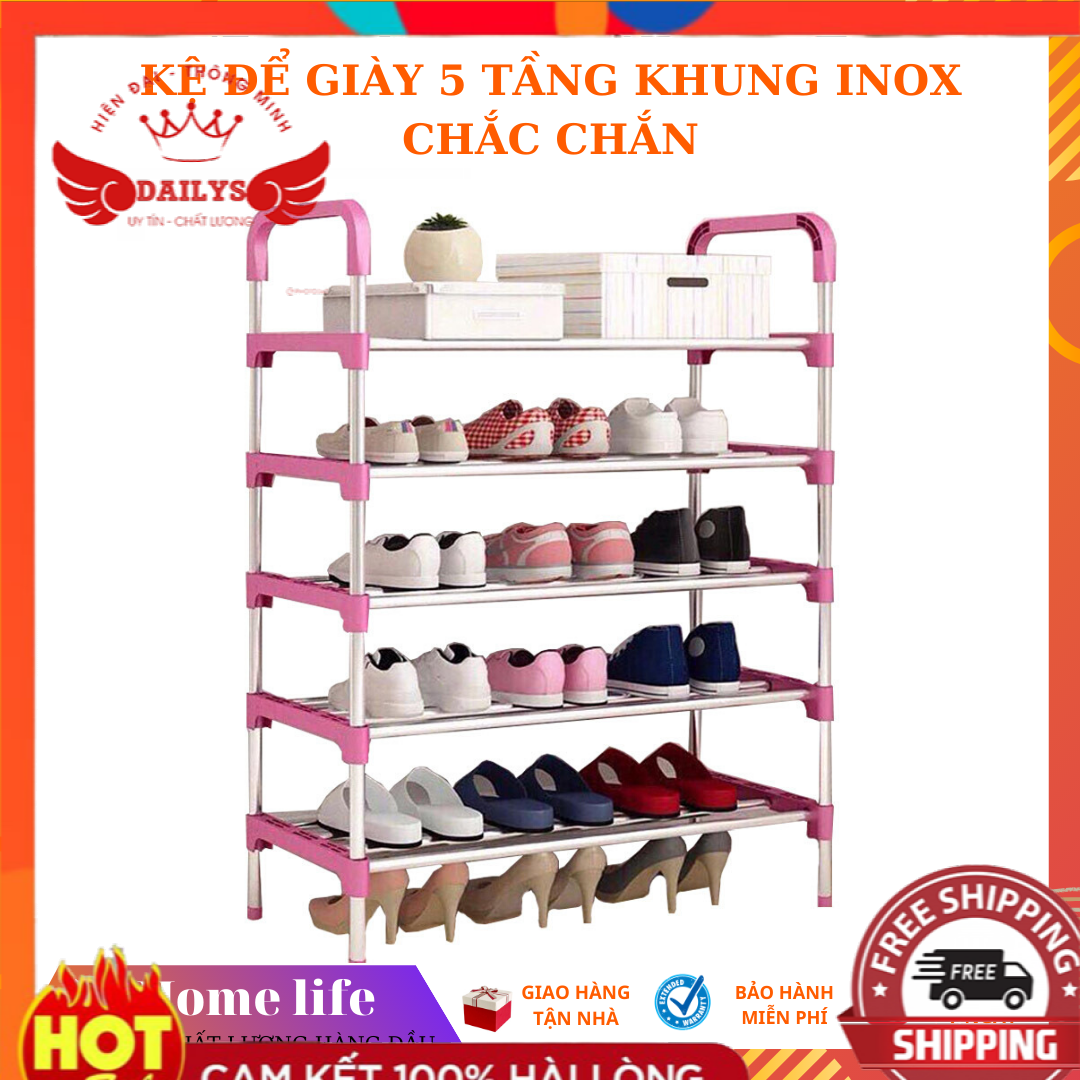 [Hàng Tôt] Kệ Giày Dép 5 Tầng Khung Inox, Giá Để Giày 5 Tầng Khung Inox, Giày, Dép, Kệ Để Túi Xách, Ke giay dep, ke de do, kệ dép, đồ nội thất Dailys