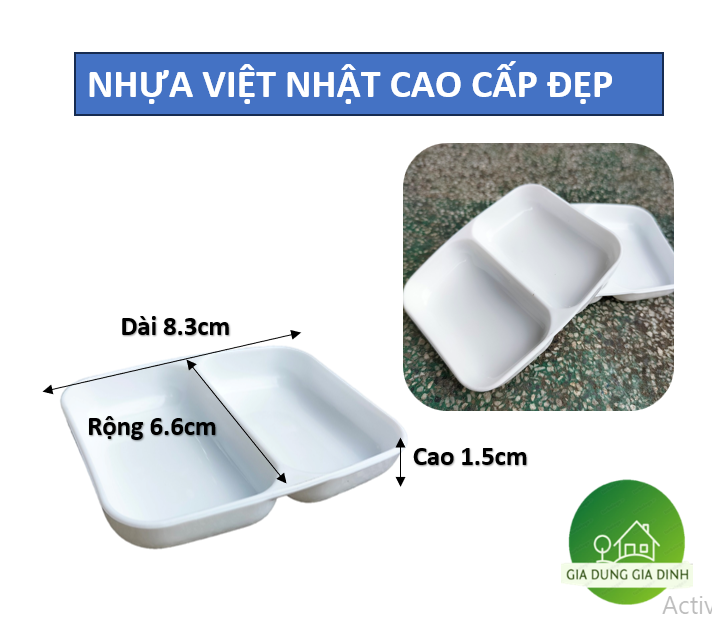 Đĩa Đựng Nước chấm phíp 2 ngăn Việt Nhật, bát đựng gia vị nước chấm, đĩa đựng gia vị 2 ngăn mini 1205
