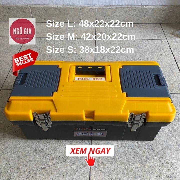 Thùng đồ nghề cỡ lớn Đài Loan nhựa dày khoá kim loại 46x21x22 cm