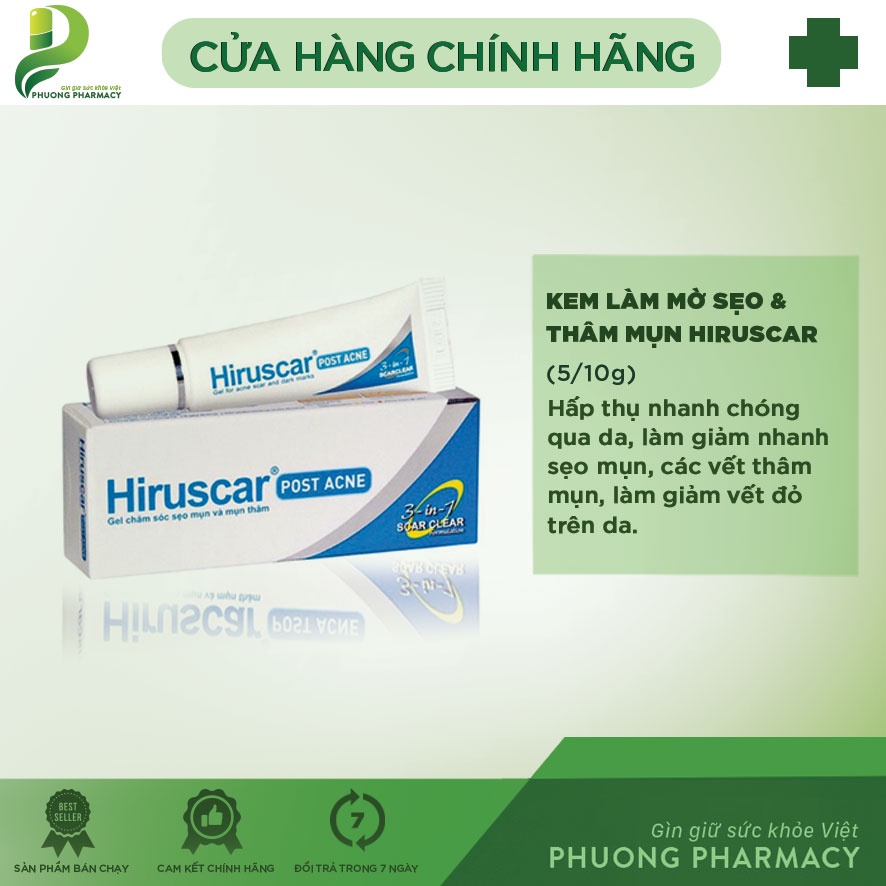 Gel làm mờ sẹo mụn và thâm mụn hiruscar post acne 5g, 10g p161
