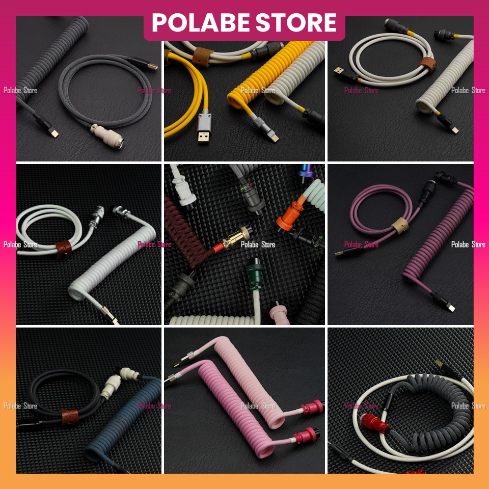 Dây cáp Custom bàn phím cơ Type-C, dây dù cao cấp, trục kết nối GX12, custom cable đầu cắm USB kim loại - Polabe Store