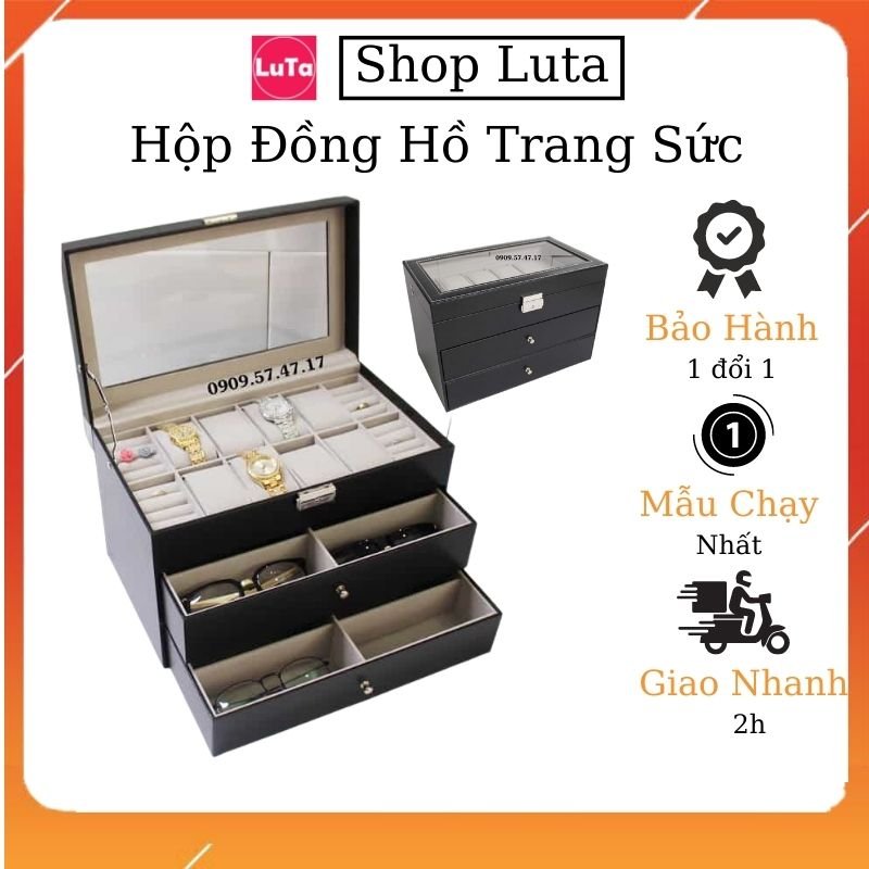 [HCM]Hộp đựng đồng hồ mắt kính và trang sức 3 tầng No2