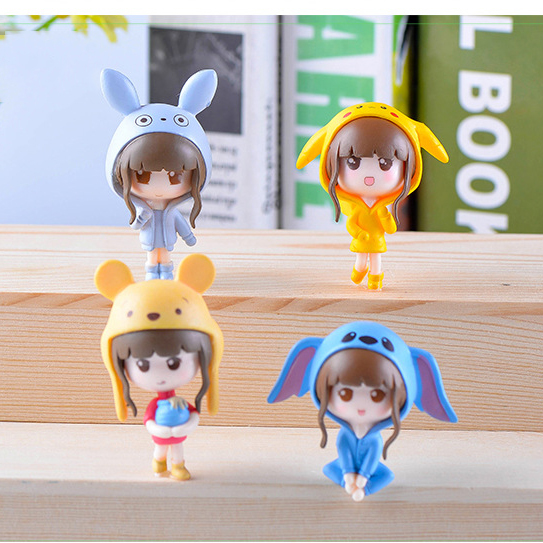 Tượng cô gái đội mũ trang trí DIY cây cảnh nhỏ để bàn lưu niệm