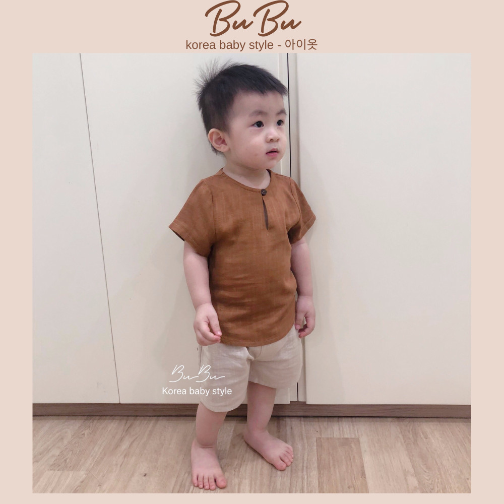 Set đồ linen trơn cho bé trai thời trang mùa hè - hàng thiết kế bubu