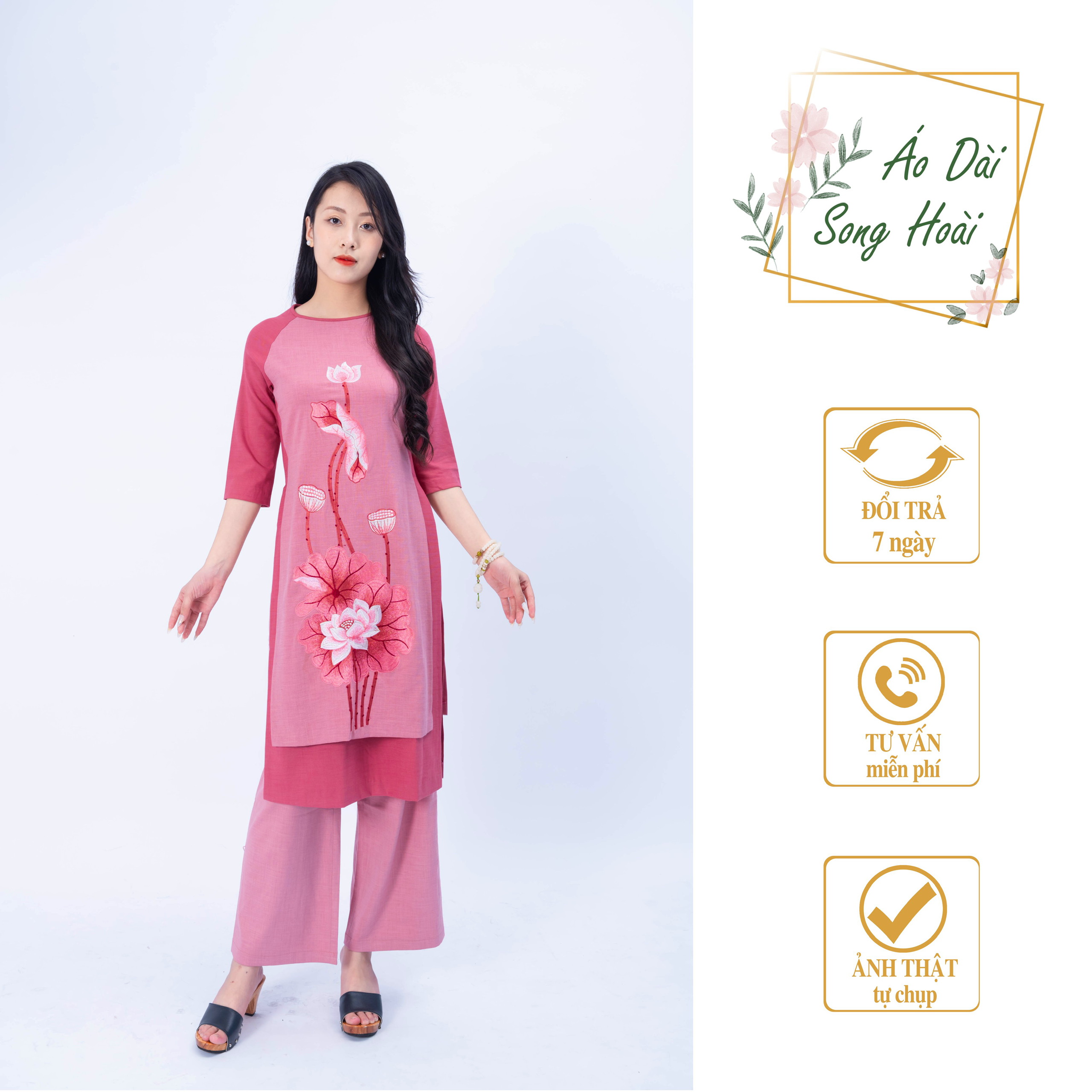 Áo dài cách tân thêu sen cao cấp _ mã sp ct46 _ áo dài song hoài