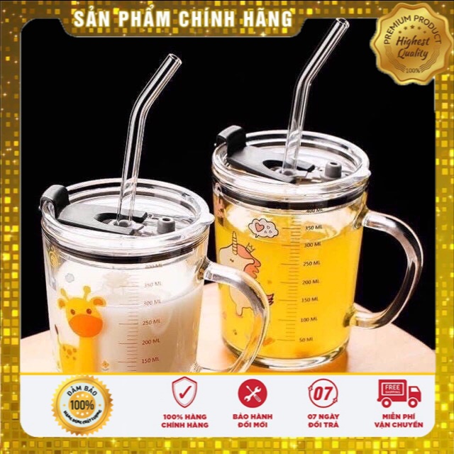 [ BẢO HÀNH 1 ĐỔI 1 ] Cốc pha sữa chịu nhiệt thủy tinh chia vạch có nắp và ống hút, Cốc pha sữa, cốc thủy tinh chịu nhiệt thủy tinh chia vạch có nắp và ống hút tiện lợi 400ml (giao ngẫu nhiên)