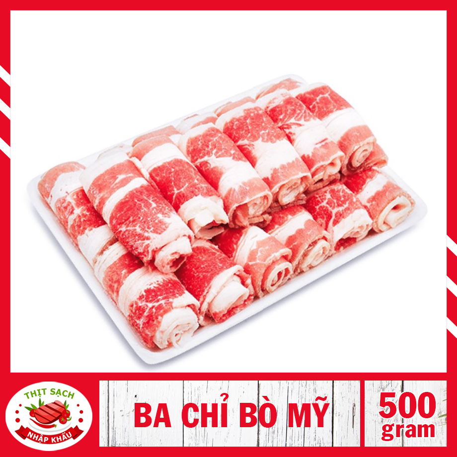 [HỎA TỐC 2H - HCM  ] Ba chỉ bò Mỹ cuộn nhúng lẩu - Khay 500 gram Chuyên dùng cho các loại lẩu, dùng cuộn với nấm kim châm