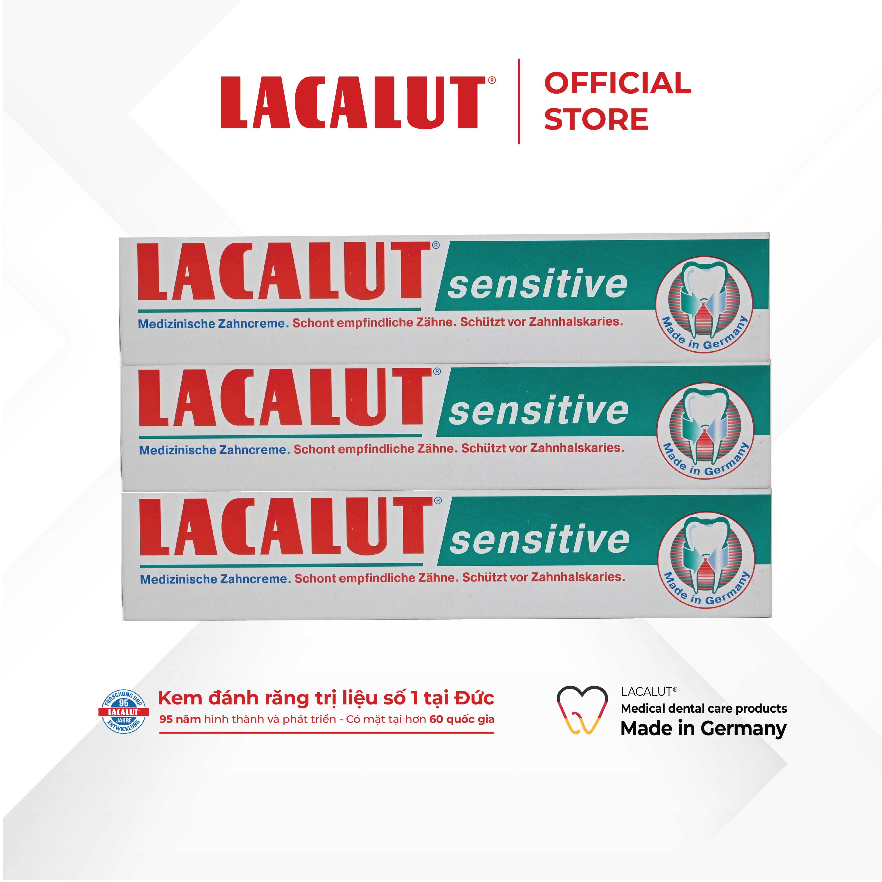 Combo 3 tuýp lacalut sensitive - kem đánh răng chống ê buốt, bảo vệ răng lợi | chính hãng chlb đức