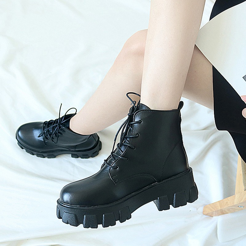 Boot nữ bốt nữ cao cổ đế Martin chất da trơn chuẩn hình