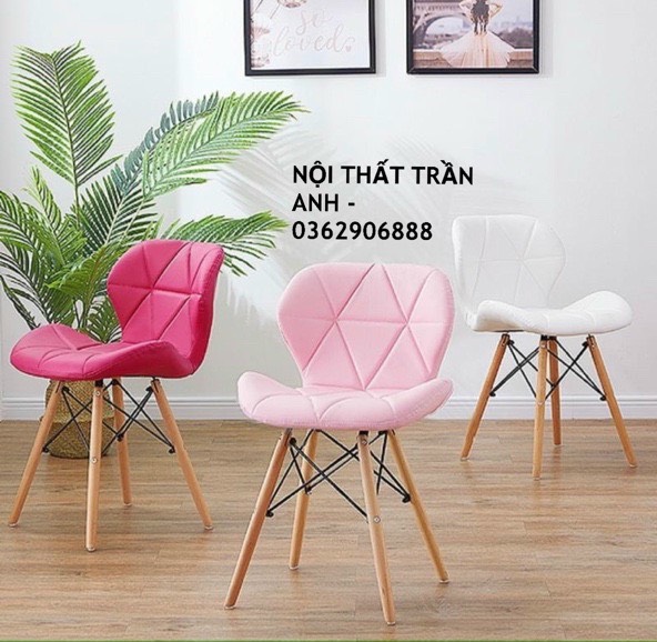 Ghế đệm Eames tam giác chân gỗ đan -ghế làm việc tựa cánh bướm