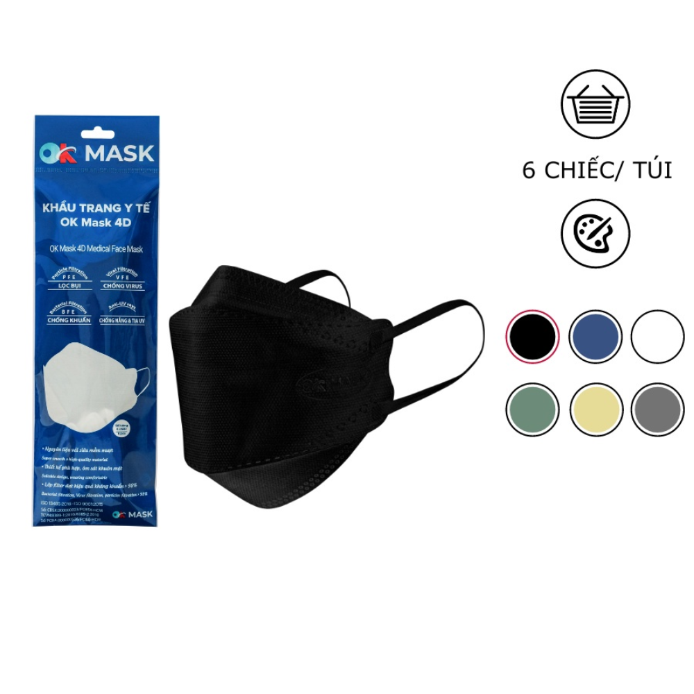 Khẩu trang y tế 4d ok mask theo thiết kế kf94 kháng khuẩn, công nghệ nhật bản màu đen