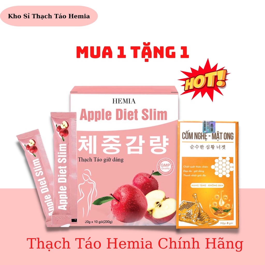 [MUA 1 TẶNG 1] Thạch táo giảm cân Hemia TẶNG KÈM CỐM NGHỆ MẬT ONG giảm cân an toàn tại nhà, 1 hộp 10 cái, công nghệ chính hãng Hàn Quốc