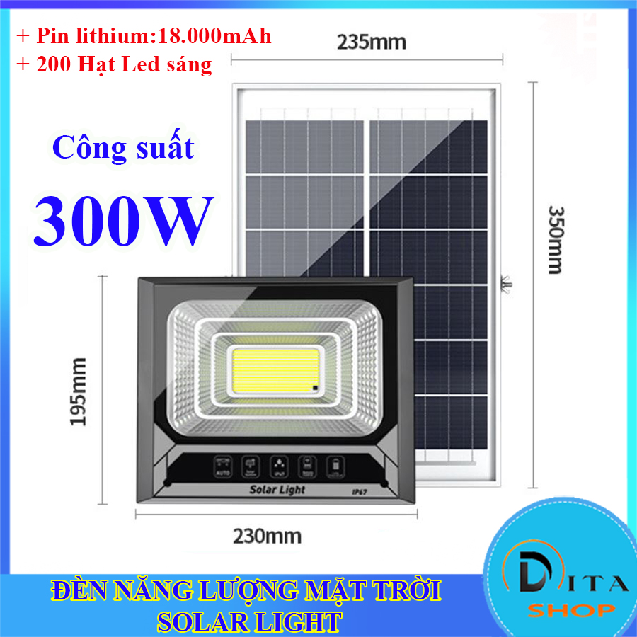 [HCM]Đèn năng lượng mặt trời Solar Light 300W 200 hạt Led sáng chống nước chuẩn IP67 pin lithium 18000mAh đèn sáng 12-18h đèn năng lượng mặt trời BH 1 năm