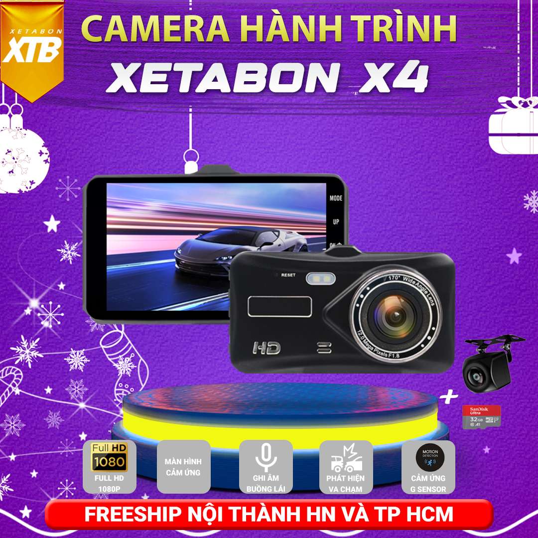 Camera hành trình ô tô X4 ghi hình kép trước sau Full HD tích hợp màn hình cảm ứng bảo hành 12 tháng