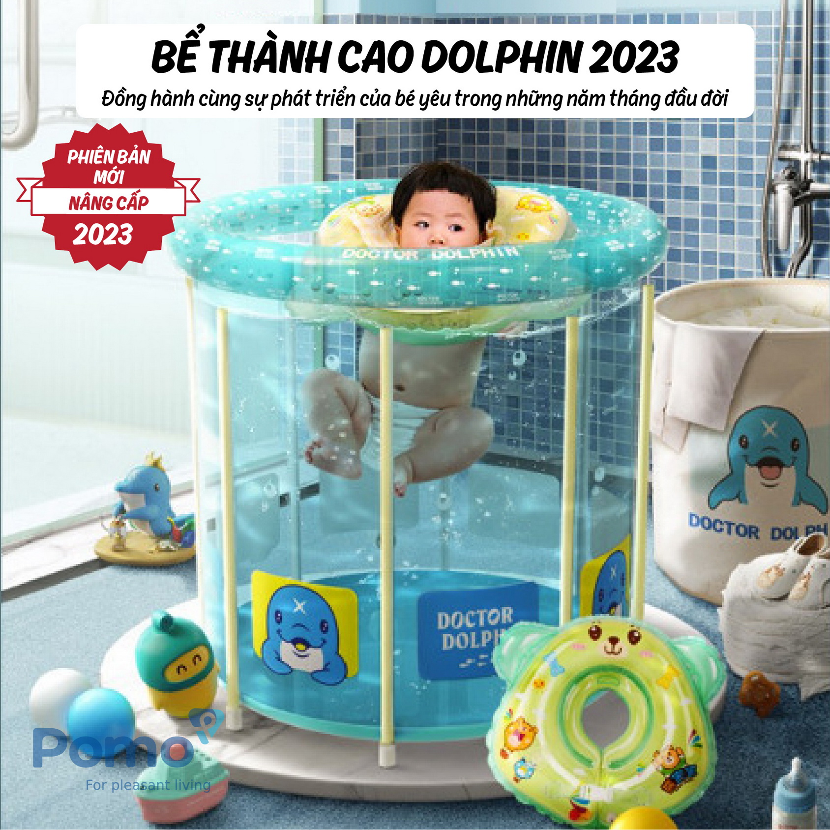 Bể bơi thành cao Umoo Doctor Dolphin 2023 80x80cm bản nâng cấp