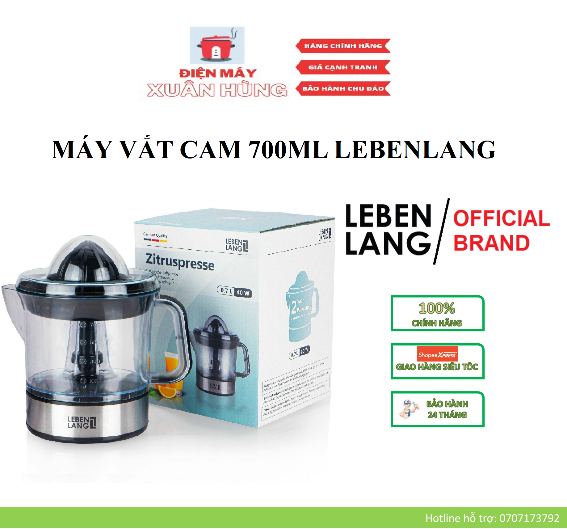 Lb389 - máy vắt cam lebenlang 700ml thương hiệu đức – bảo hành chính hãng 2 năm