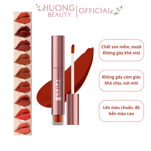 Son Ha:py Matte - Hapy Matte - Son kem siêu lỳ và bền màu nhà Mini Garden - lâu trôi, nhẹ môi, không dây ra cốc khi uống