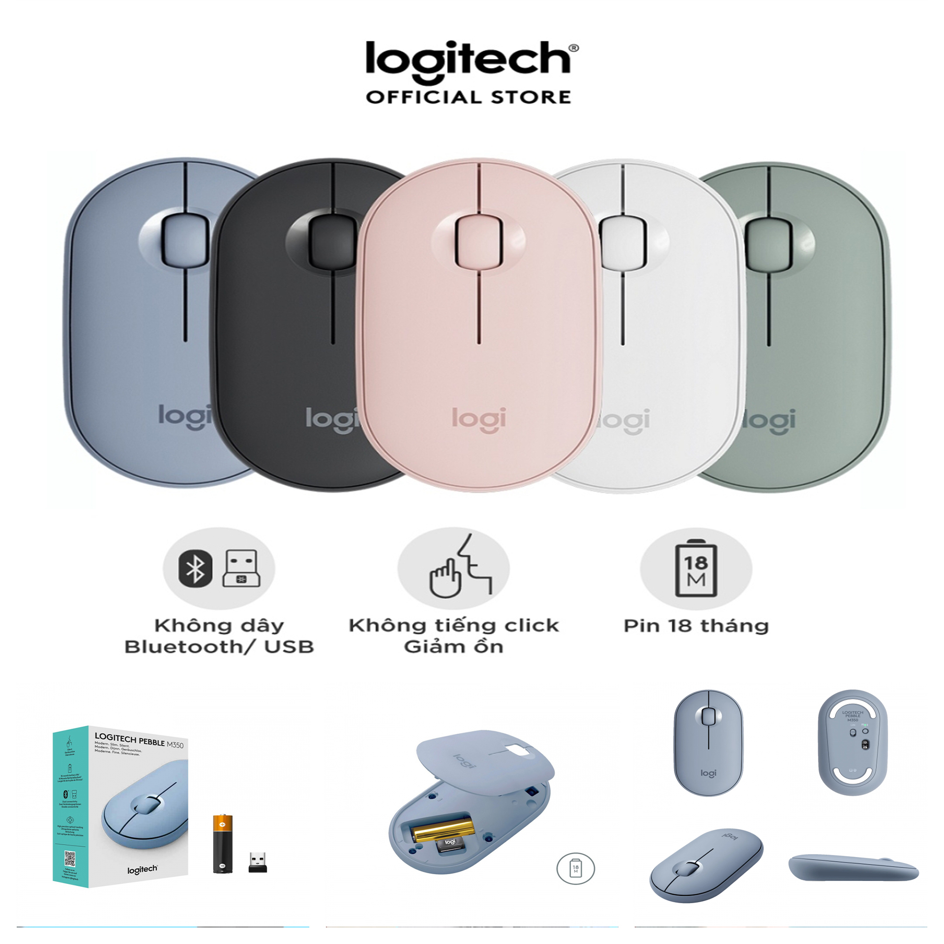 Chuột không dây logitech pebble m350 silent mouse , hàng công ty ,bảo hành 6 tháng