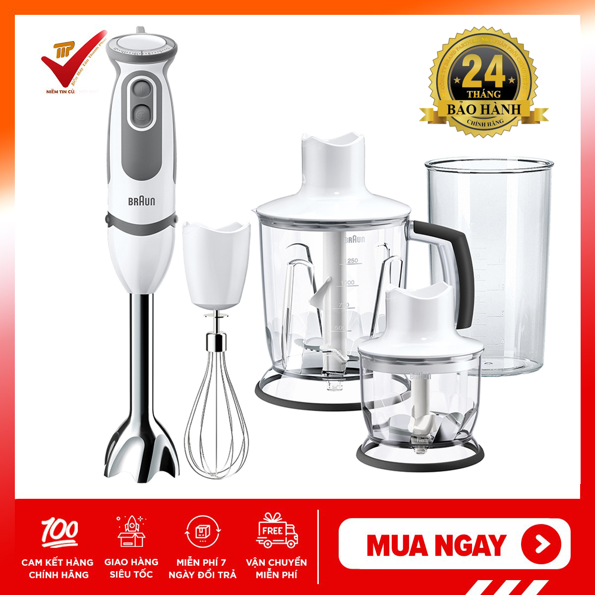 [Trả góp 0%][BẢO HÀNH CHÍNH HÃNG] Máy xay cầm tay thế hệ mới Braun MQ5245 Aperitive Vario - 1000W thay thế cho model MQ5045