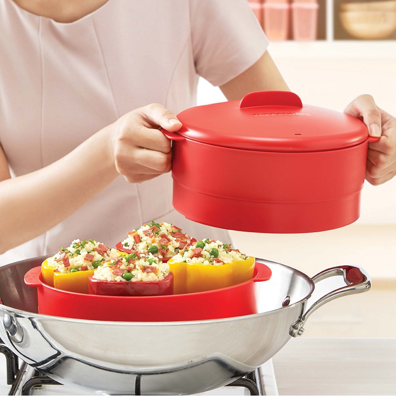 Xửng hấp 2 tầng Steam It Tupperware hấp chín thực phẩm nhanh chóng và dễ dàng