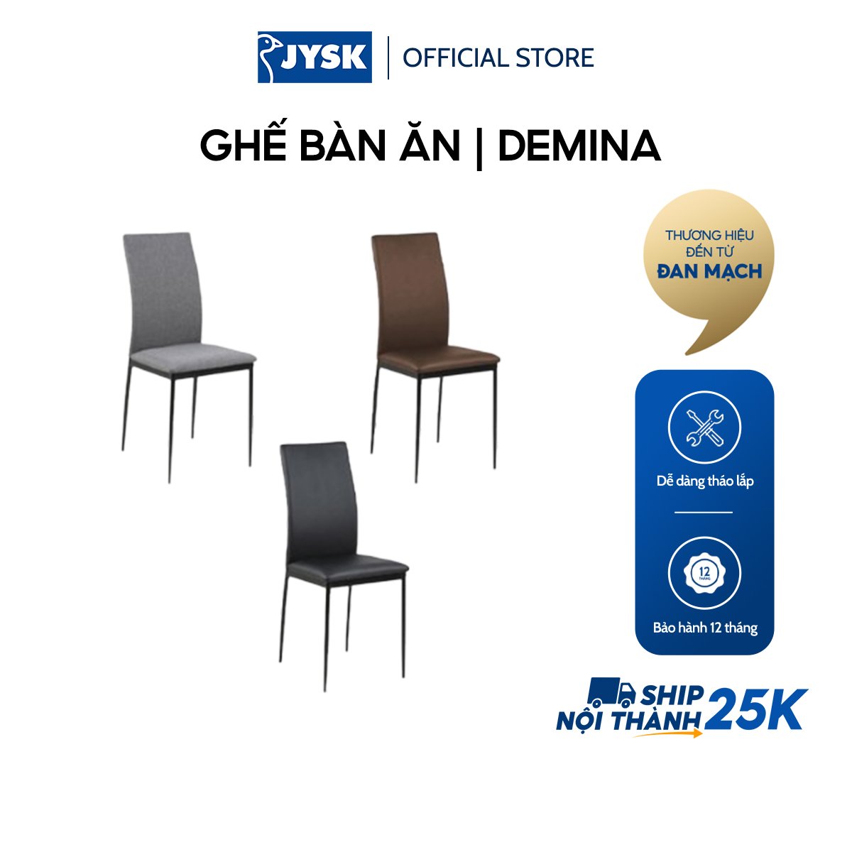 Ghế bàn ăn  | JYSK Demina  | đệm bọc vải polyester/Da PU  | chân kim loại sơn đen  | R43.5xS53.5xC88.5cm