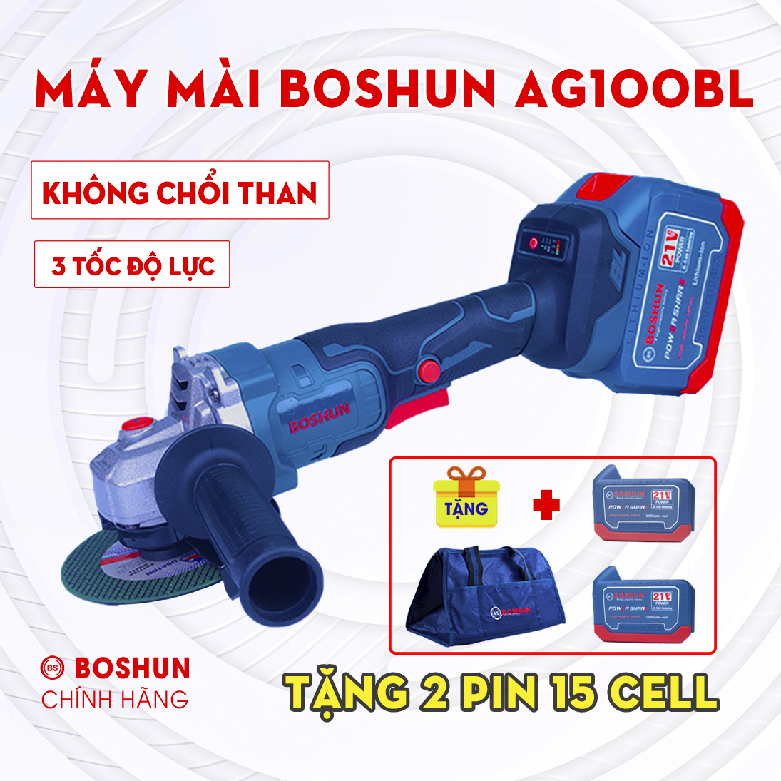 Máy Mài Pin Cầm Tay Boshun, Máy Cắt Pin Cầm Tay Lõi Đồng,  Mài Góc Cắt Sắt Cực Mạnh