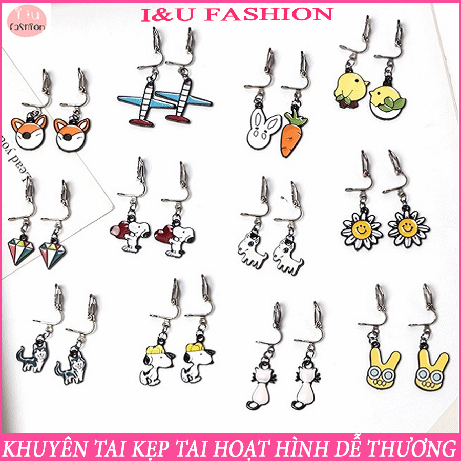 Khuyên tai bông tai hoa tai kẹp tai không cần bấm lỗ hoạt hình thời trang phong cách hàn quốc cho nữ KT-27