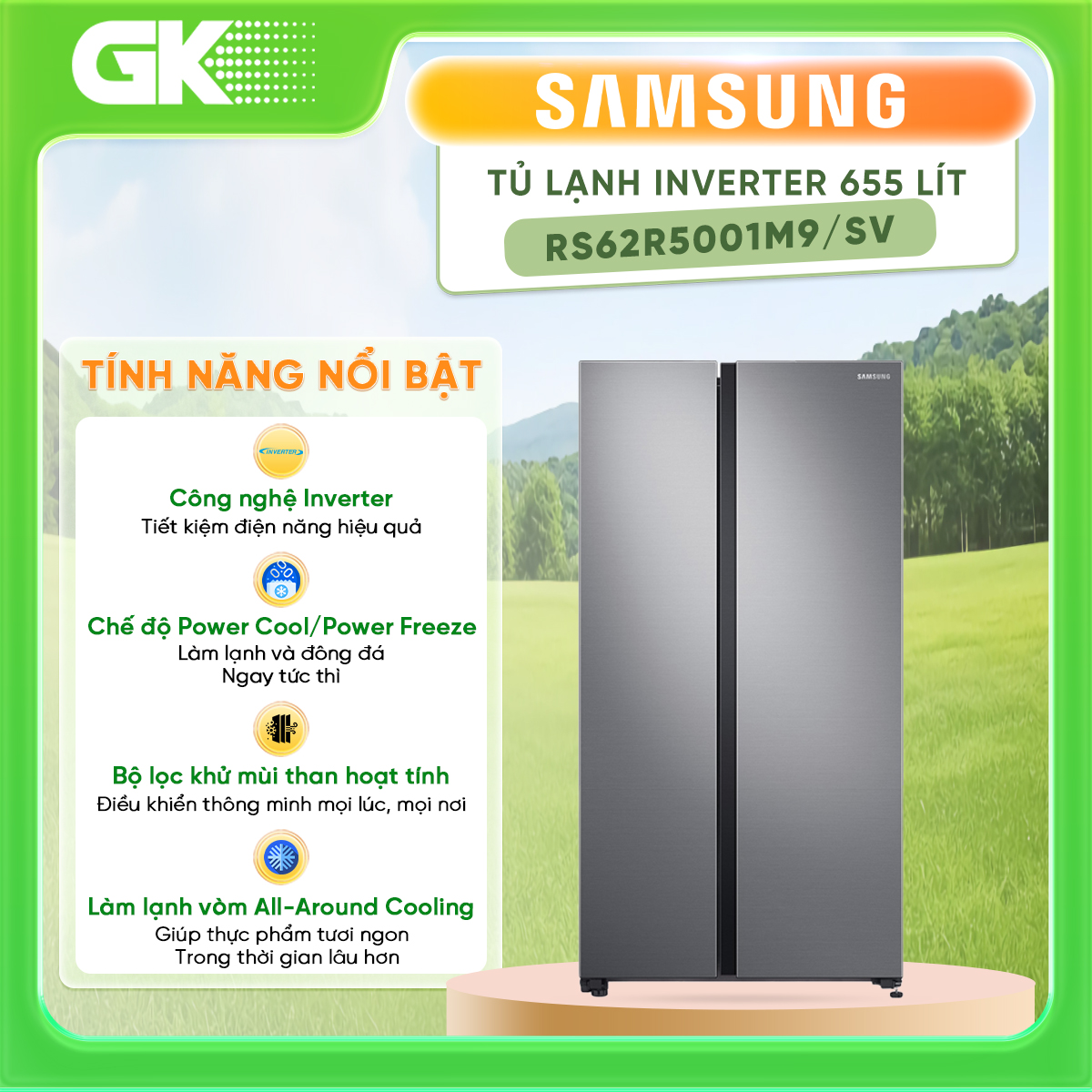Tủ lạnh samsung inverter 647 lít rs62r5001m9/sv - giao toàn quốc - freeship hcm