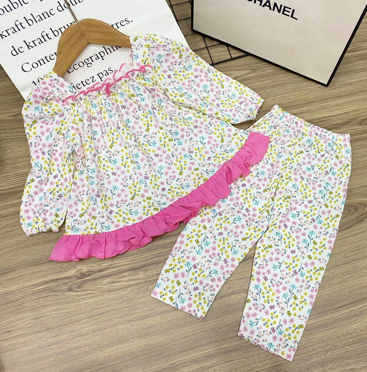Bộ tay dài bé gái cotton xuất hàn vnxk