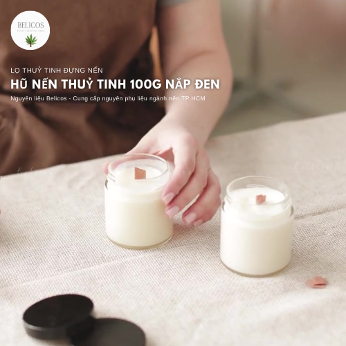 Hũ đựng nến 100ml nắp đen - Cốc thuỷ tinh đựng nến có nắp