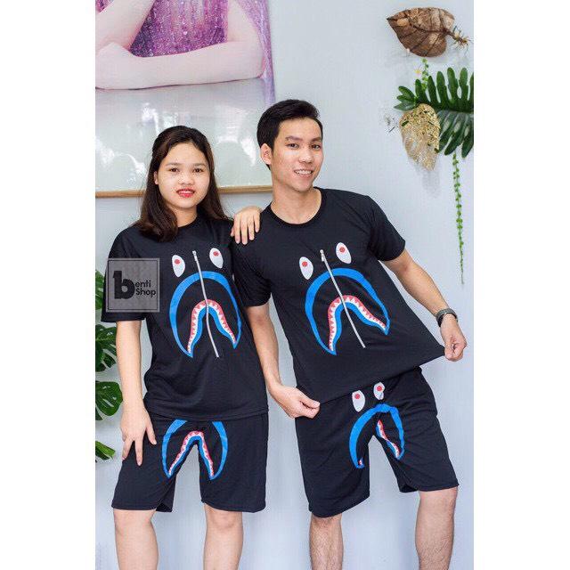 [HCM](FREESHIP TOÀN QUỐC) Đồ bộ thun nam Thời Trang, Nguyên sét áo thun kèm quần short in hình cá mập cực ngầu bộ nam mặc nhà chất thun mè thấm hút