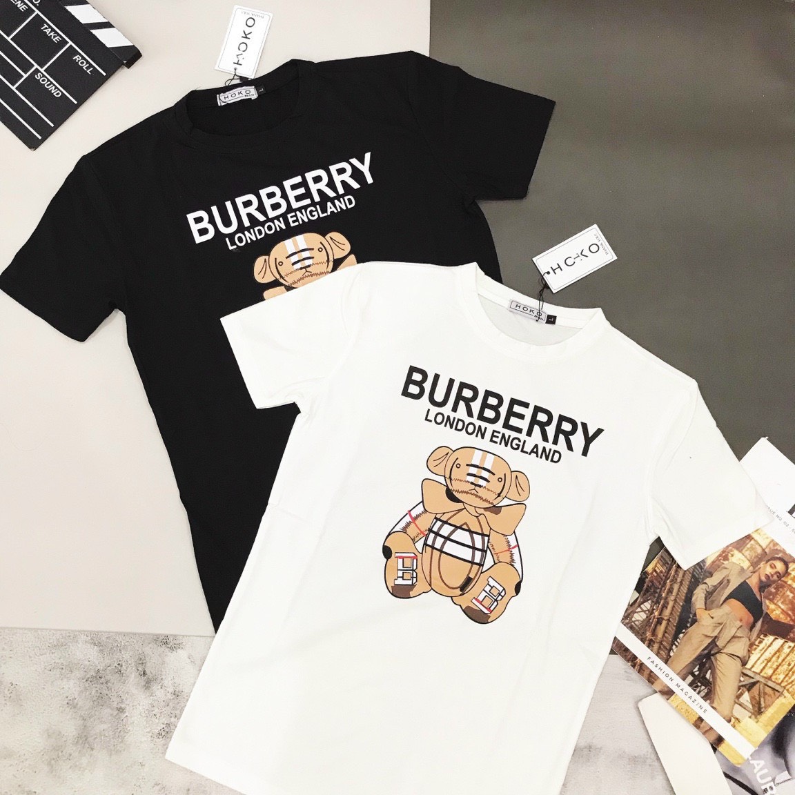 Áo thun nam nữ cổ tròn màu trắng đen cao cấp phối họa tiết hình con gấu chữ cực đẹp sang chảnh