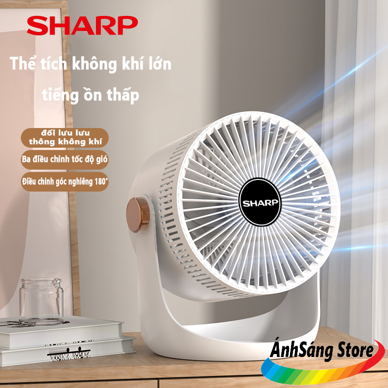 Sharp Quạt Sạc Tích Điện - Quạt Điều Hòa - quạt lưu thông không khí,Sân thượng/mặt đất/tường ba mục đích,Quạt Mini Fan Để Bàn Xoay 180 Độ,Quạt Tích Điện Để Bàn Nhỏ Gọn Cực Mát,2400mAh,Type-c Sạc