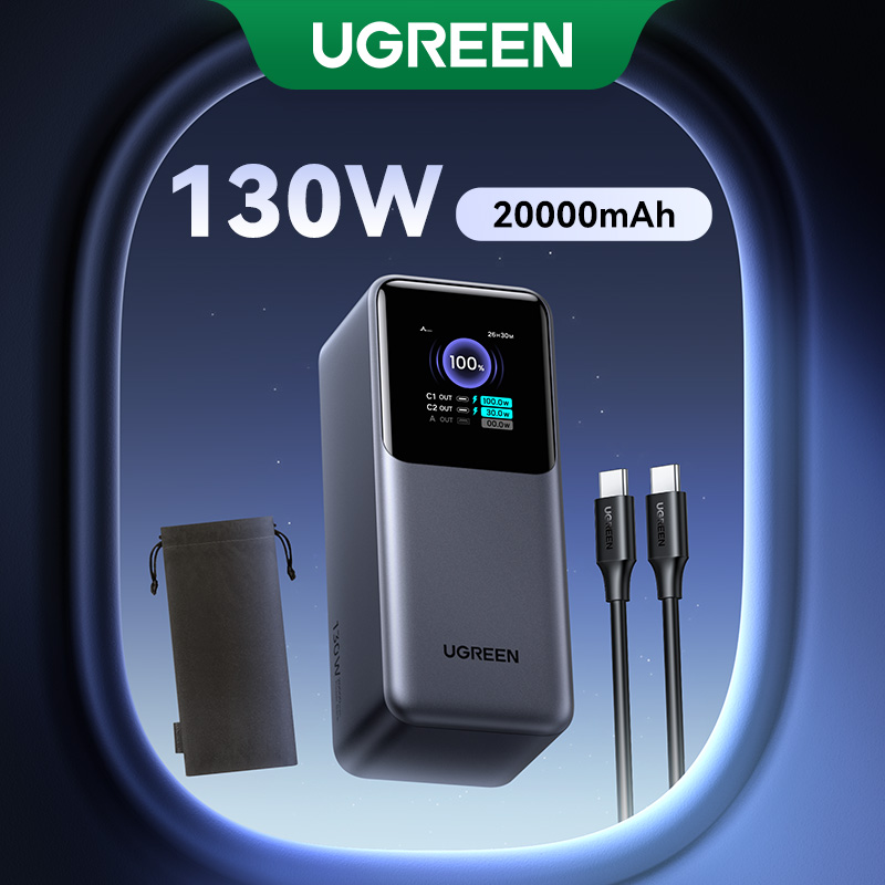 Sạc dự phòng UGREEN PB721 20000mAh Laptop Power Bank PD 130W Fast Charging for Dell Lenovo MacBook Air Samsung S24 iPhone 16 15 14 13 Pro Max for Pixel iPad Xiaomi Huawei Mobile Phones Power Adapter Model:35524